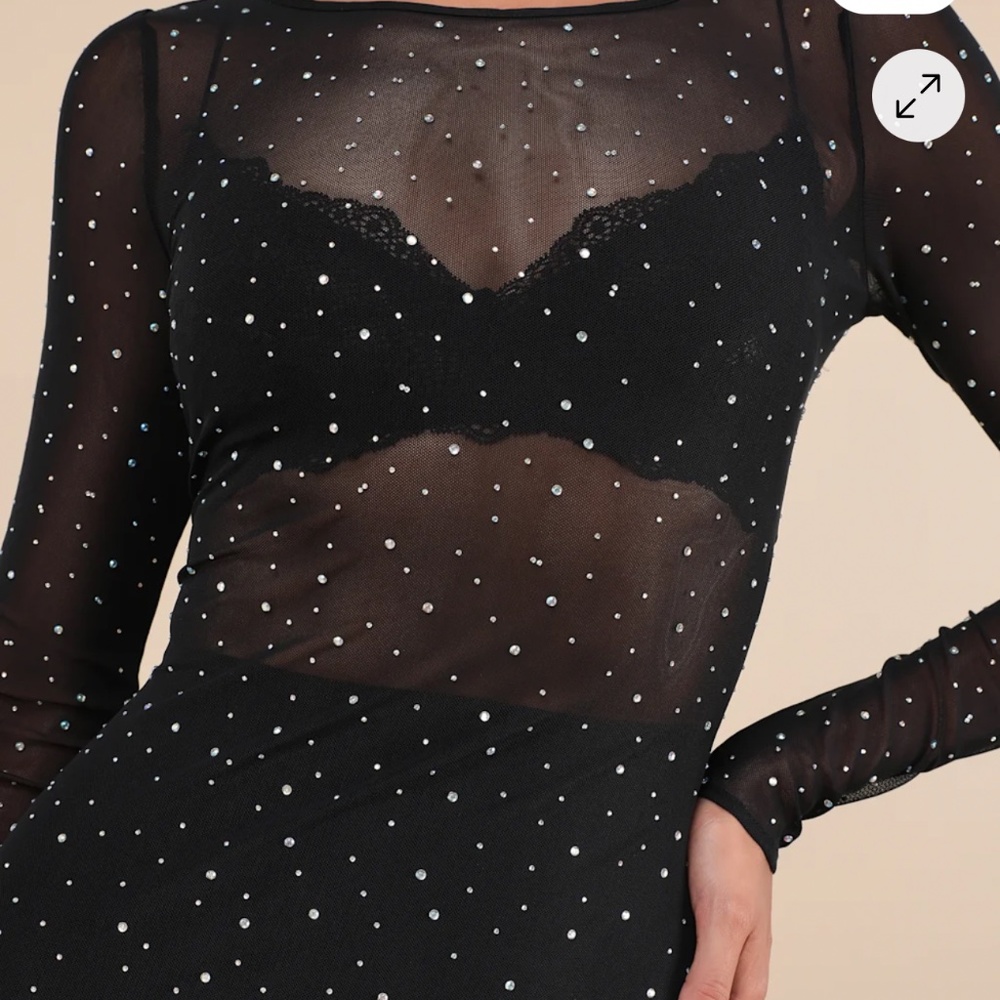 Lulus Daring Sparkle Black Sheer Mesh Rhinestone Maxi Dress - Size L - Picture 3 of 4